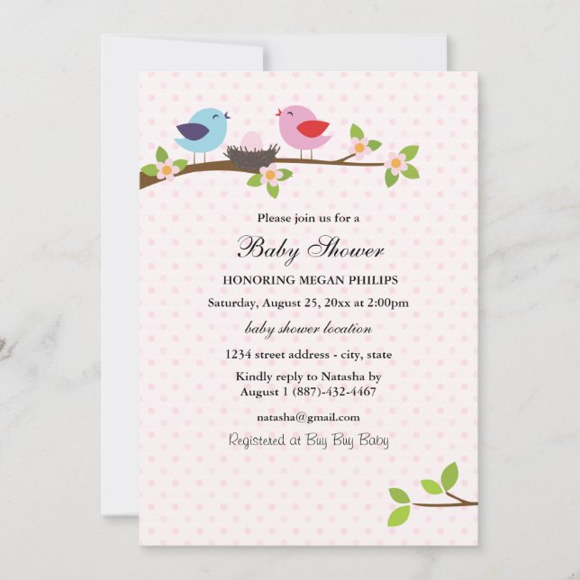 Bird Family Baby Dusche Einladung (Vorderseite)