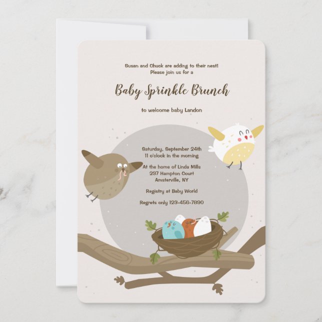 Bird Family Baby Dusche Einladung (Vorderseite)