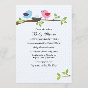 Bird Family Blue Baby Dusche Einladung