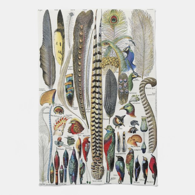 Bird Feather Wildlife Antique Feathers Art Nouveau Geschirrtuch (Vertikal)