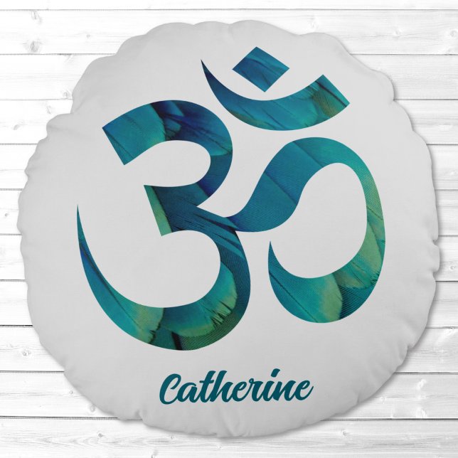 Bird Feathers Om Symbol Meditation Yoga Pillow Rundes Kissen (Von Creator hochgeladen)
