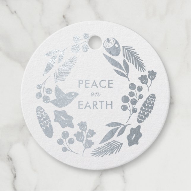 Bird & Floral Winter Wreath Silberner Fohlen Weihn Geschenkanhänger (Vorderseite)