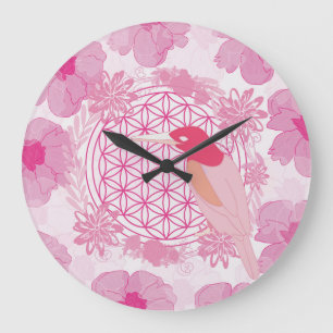 Bird flower of life große wanduhr