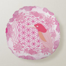 Bird flower of life rundes kissen