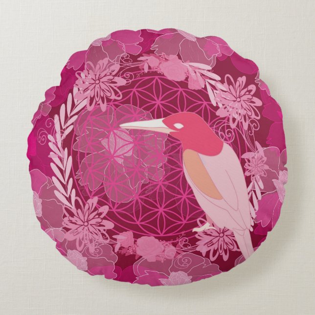 Bird flower of life rundes kissen (Vorderseite)
