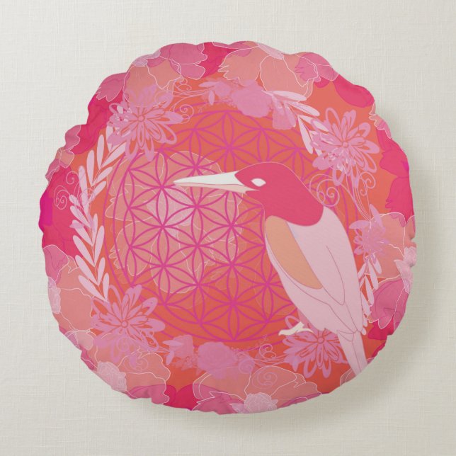 Bird flower of life rundes kissen (Vorderseite)