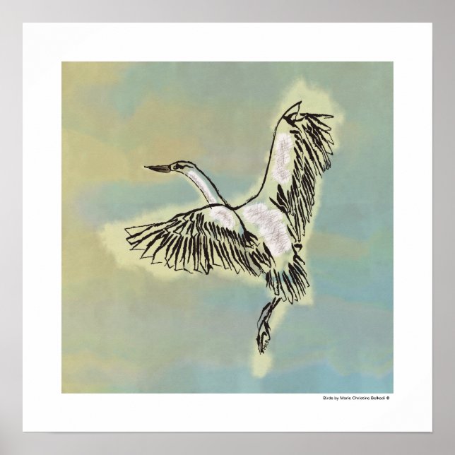 Bird Flying Blue Sky Original Deko-Malerei Print Poster (Vorne)