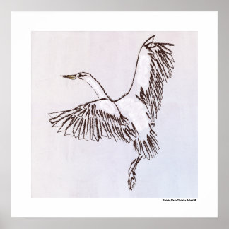 Bird Flying The Dusty Blue Gray Sky Illustration Poster