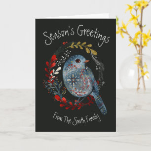 Bird Folk Art Cartes de Noël Bonnes Fêtes