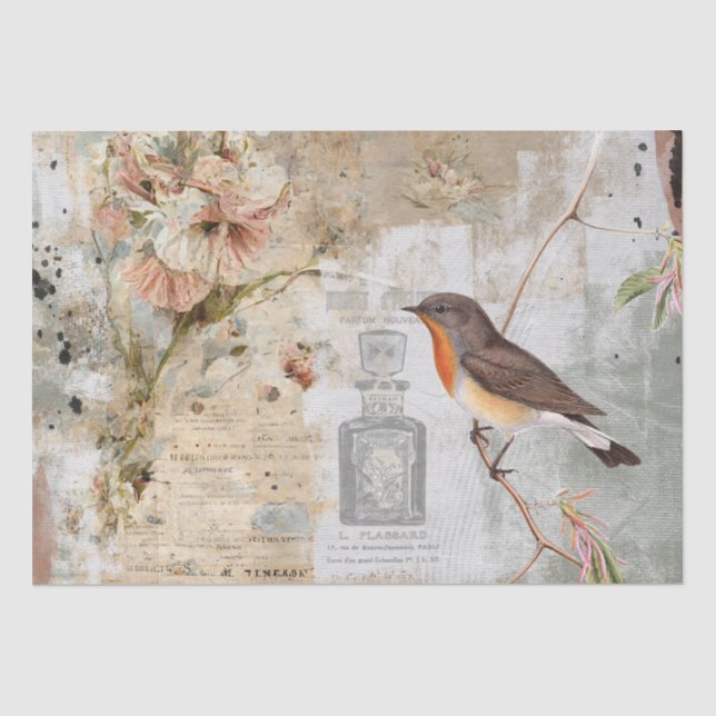 Bird French Shabby Parfüm Blumen Decoupage Craft Seidenpapier (Vorderseite)