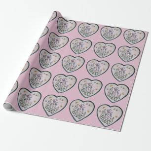 Bird House Flower Garden on a Heart Geschenkpapier