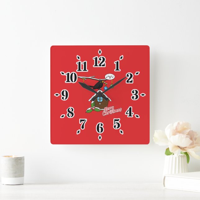 Bird House Frohe Weihnachten Quadratische Wanduhr (Zuhause)