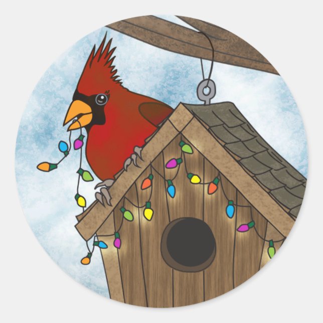 Bird House Holiday Runder Aufkleber (Vorderseite)