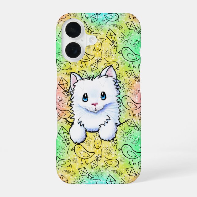 Bird Lover Kitty iPhone Case 16 Hülle (Rückseite)