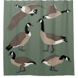 Bird Lovers Canada Gese Illustration Sage Green Duschvorhang
