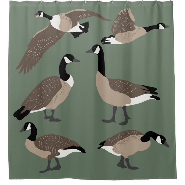 Bird Lovers Canada Gese Illustration Sage Green Duschvorhang (Vorderseite)