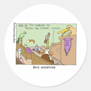 Bird Ministries Funny Religion Cartoon gibt T-Shir Runder Aufkleber
