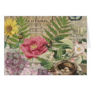 Bird Nest Floral Garden Blume Butterfly Art
