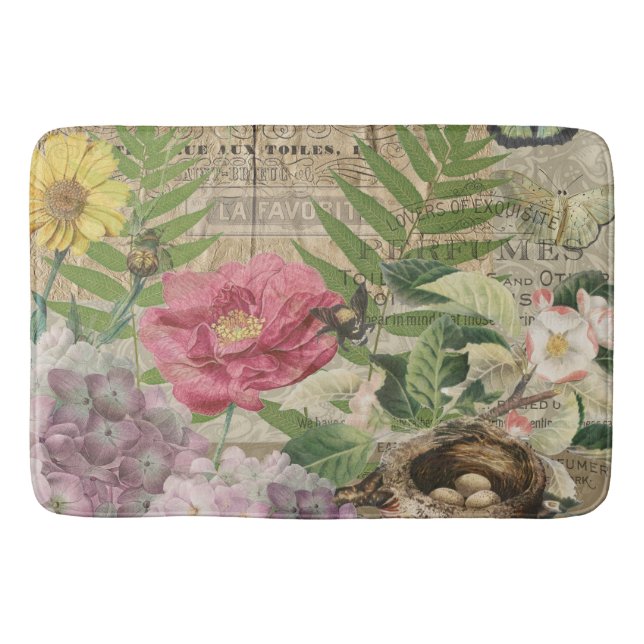 Bird Nest Floral Garden Blume Butterfly Art Badematte (Vorderseite)
