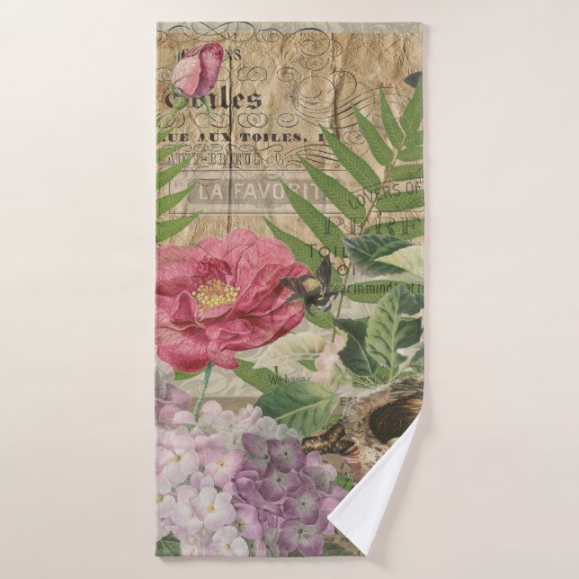 Bird Nest Floral Garden Blume Butterfly Art Badhandtuch Set (Badehandtuch)