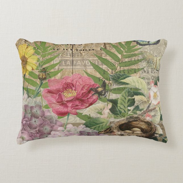 Bird Nest Floral Garden Blume Butterfly Art Dekokissen (Vorderseite)