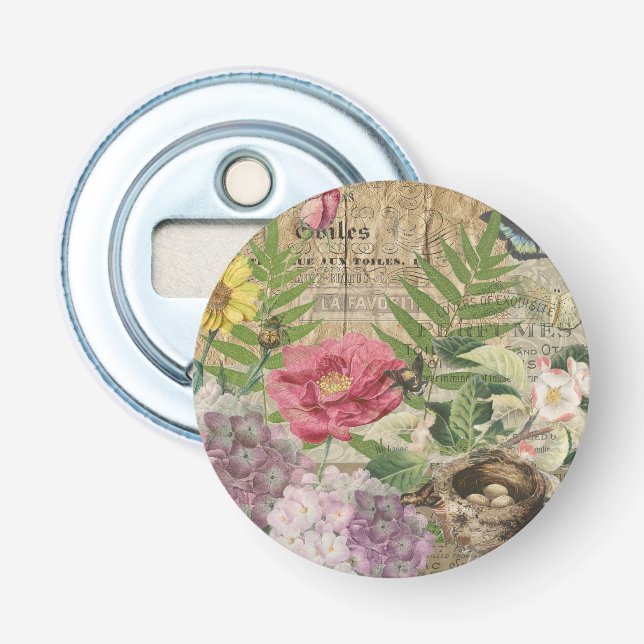 Bird Nest Floral Garden Blume Butterfly Art Flaschenöffner (Vorderseite)