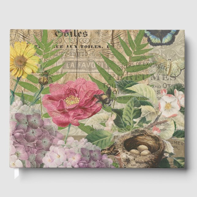 Bird Nest Floral Garden Blume Butterfly Art Gästebuch (Vorderseite)