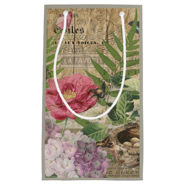 Bird Nest Floral Garden Blume Butterfly Art Kleine Geschenktüte (Vorderseite)