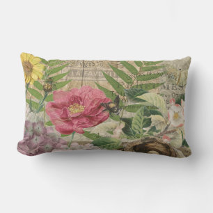 Bird Nest Floral Garden Blume Butterfly Art Lendenkissen