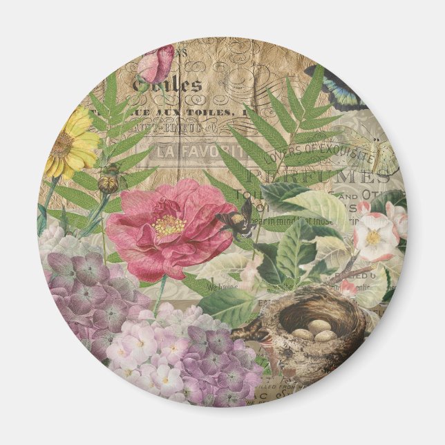 Bird Nest Floral Garden Blume Butterfly Art Magnet (Vorne)