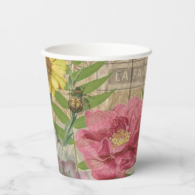 Bird Nest Floral Garden Blume Butterfly Art Pappbecher (Vorderseite)