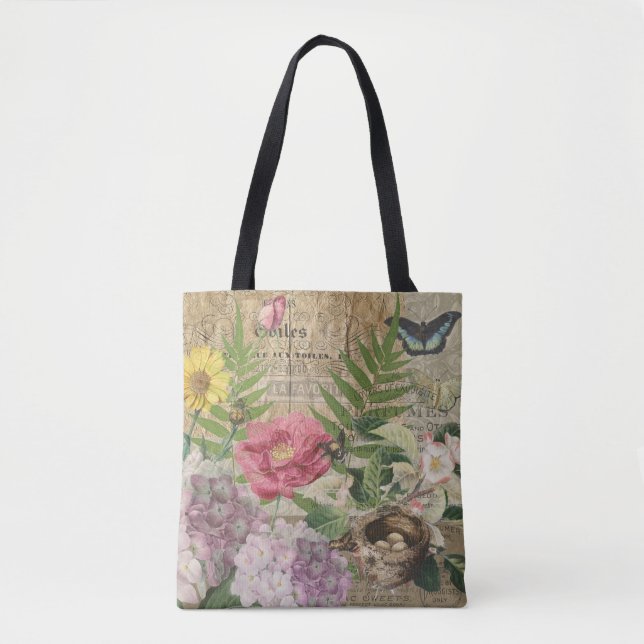 Bird Nest Floral Garden Blume Butterfly Art Tasche (Vorderseite)
