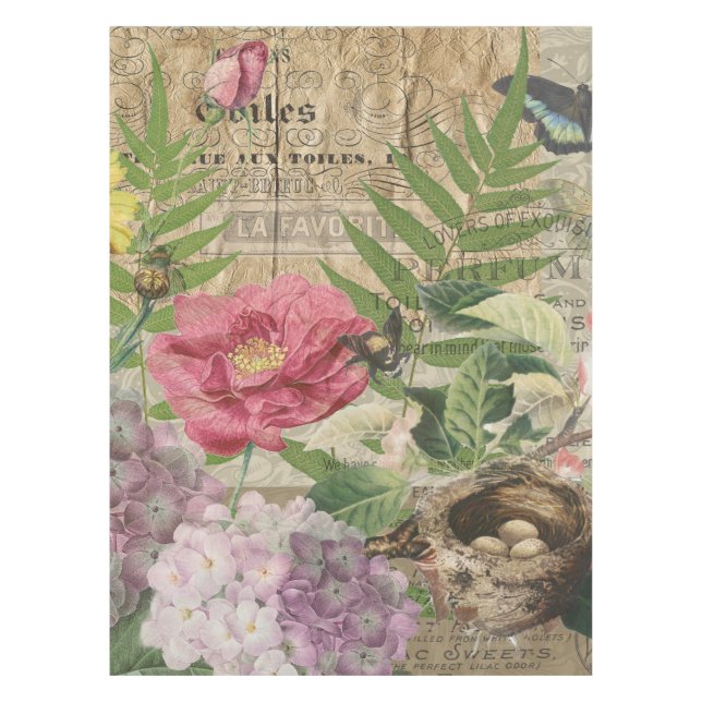 Bird Nest Floral Garden Blume Butterfly Art Tischdecke (Vorderseite)