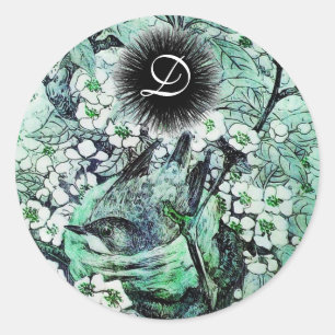 BIRD NEST Monogramm, weiß grün Runder Aufkleber