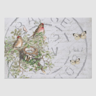 Bird Nest Postmark Butterfly Französisch-Script bl Seidenpapier