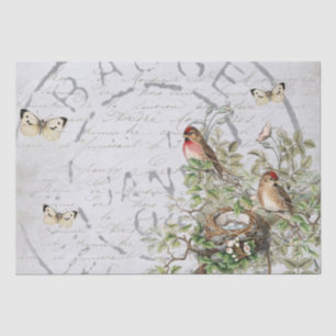 Bird Nest Postmark Butterfly Französisches Drehbuc Seidenpapier