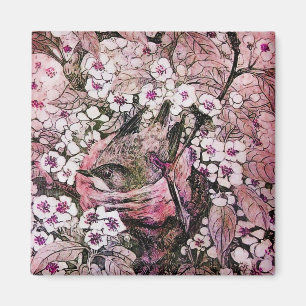 BIRD NEST, ROTE WEISSE PINKSPRINGBLUMEN MAGNET