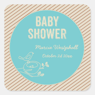 Bird Nest Türkis Baby Dusche Quadratischer Aufkleber