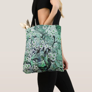 BIRD NEST UNTER GRÜNEN WEISSEN FRÜHSTÜCKSBLUMEN TASCHE