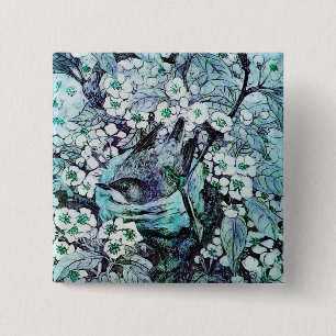 BIRD NEST, weiß blau Button