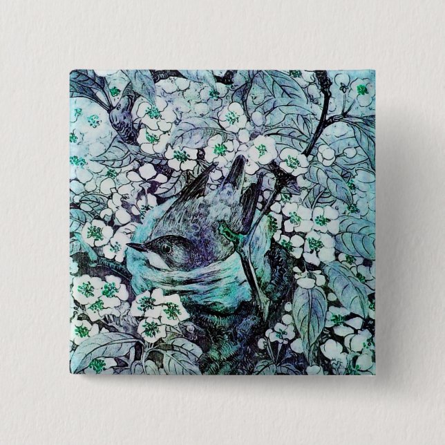 BIRD NEST, weiß blau Button (Vorderseite)