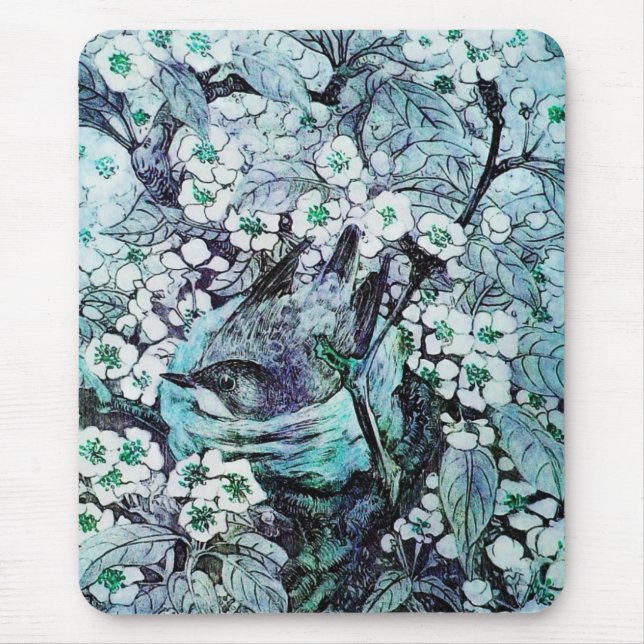 BIRD NEST, weiß blau Mousepad (Vorne)