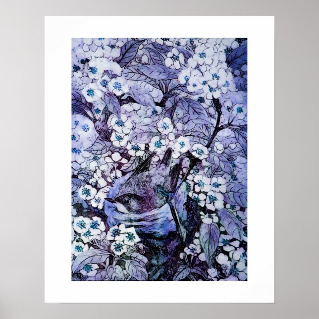 BIRD NEST, weiß blau Poster (Vorne)