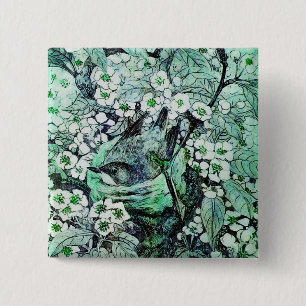 BIRD NEST, weiß grün Button