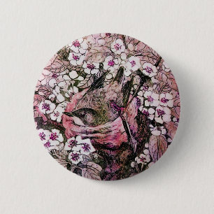 BIRD NEST, weiß rosa Button