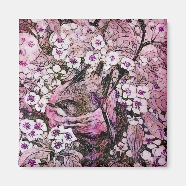 BIRD NEST, weißer rosa Veilchen Magnet (Vorne)