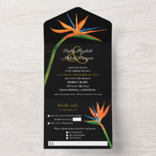 Bird of Paradise Aquarell-Hochzeit All In One Einladung