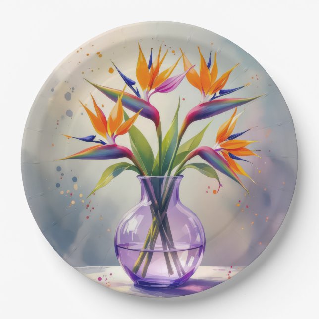 Bird of Paradise Blume Bouquet im Wasser Pappteller (Vorderseite)