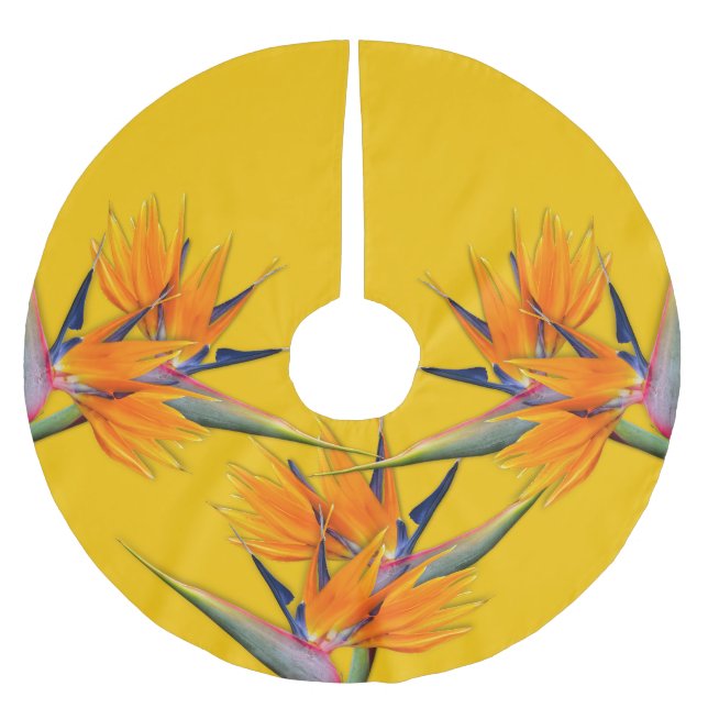 Bird of Paradise Blume Orange Tree Skirt Polyester Weihnachtsbaumdecke (Vorderseite)