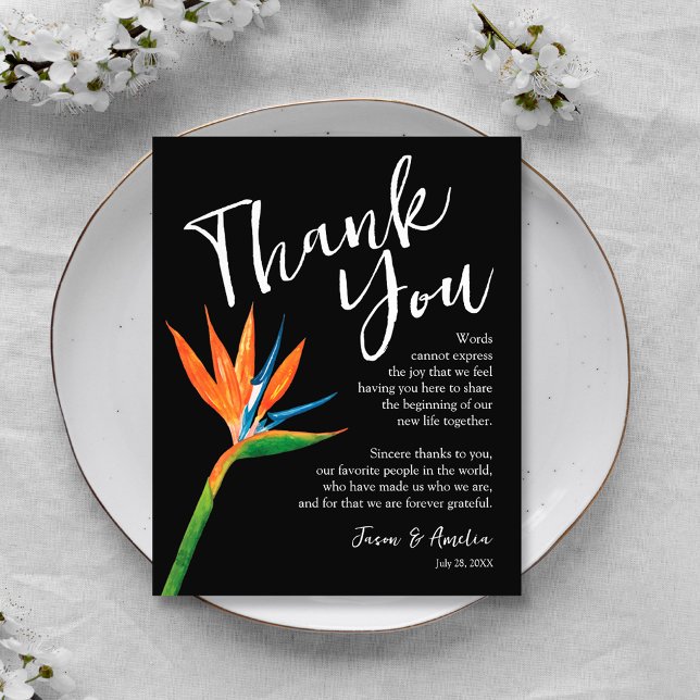 Bird of Paradise Floral Wedding Plate Vielen Dank Flyer (Bird of paradise floral wedding plate light-weight paper thank you cards)
